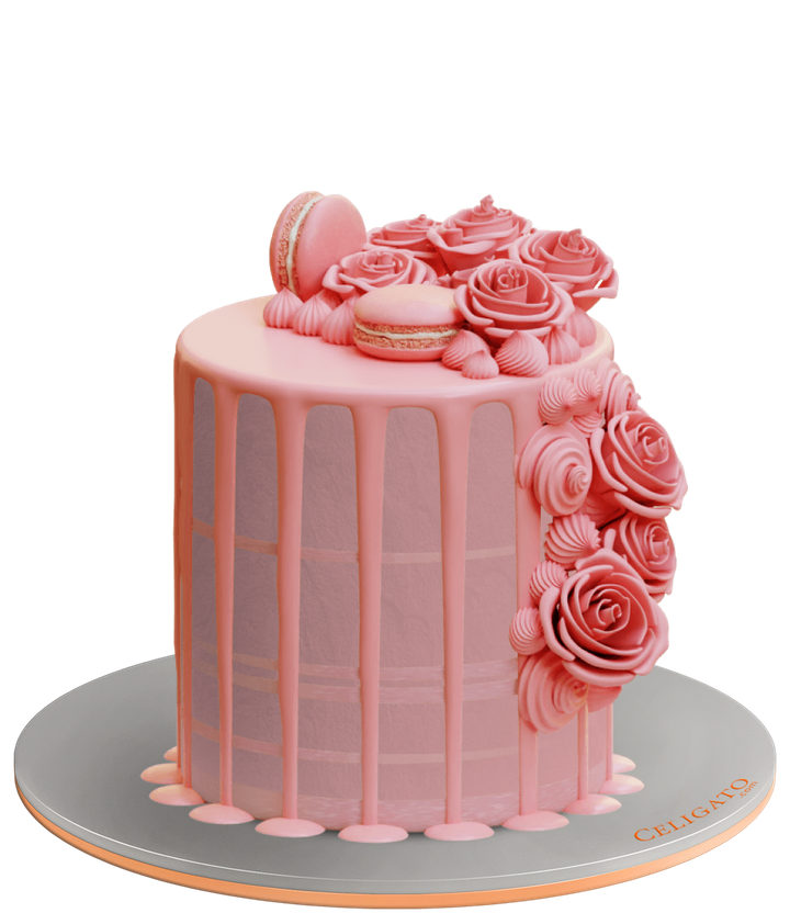 Pink Rose cake on transparent background