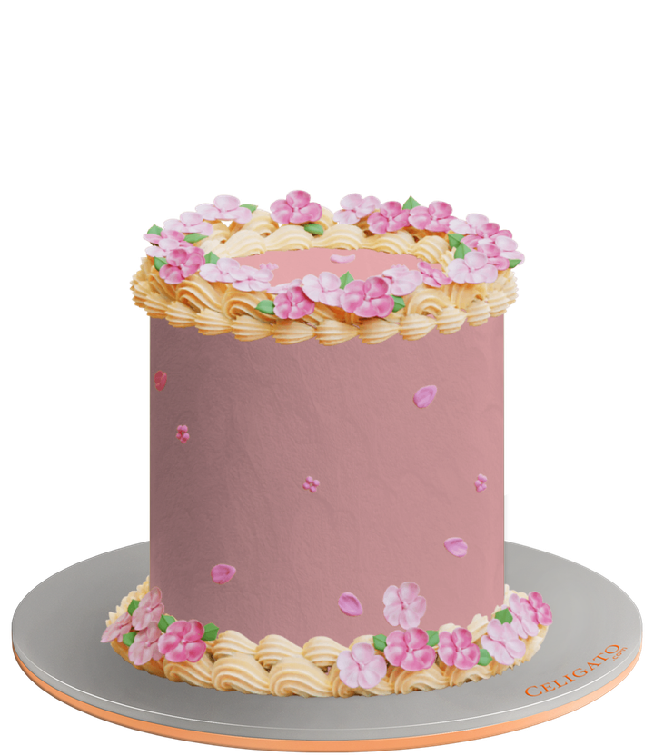 Pink Flowers cake on transparent background