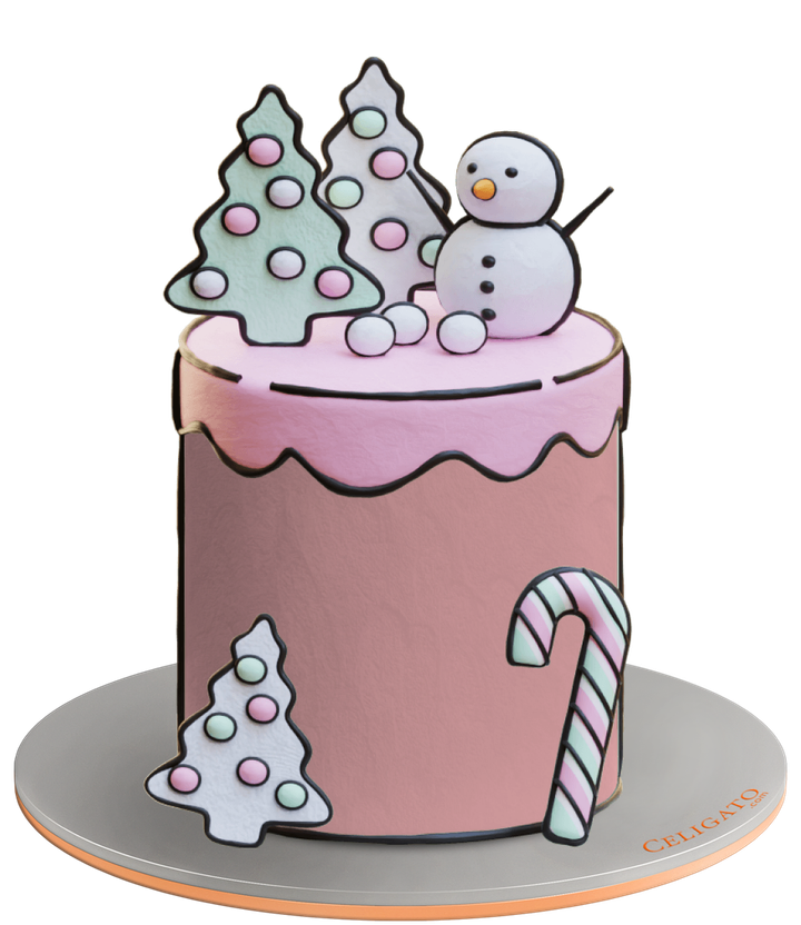 Pink Snow cake on transparent background