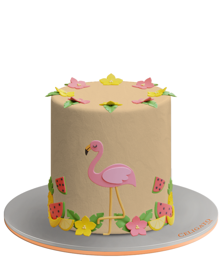 Flamingo cake on transparent background