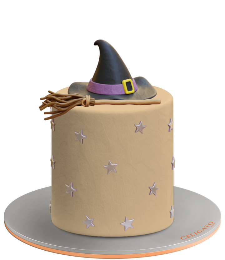 Witch Broom cake on transparent background