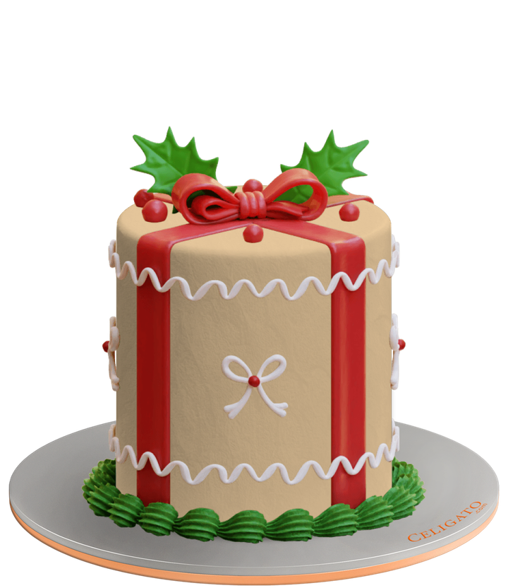 Holiday Gift cake on transparent background