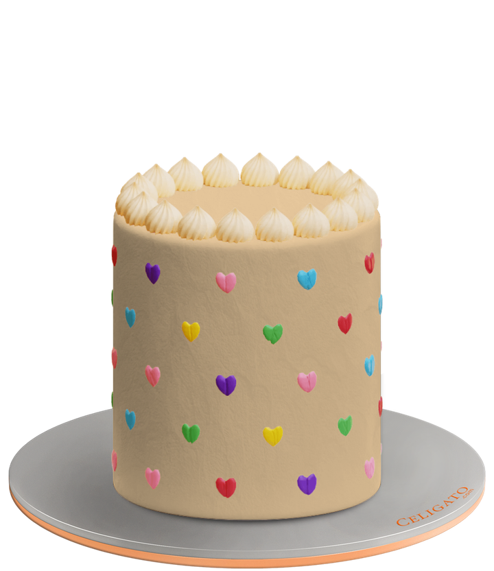 Colorful Hearts cake on transparent background
