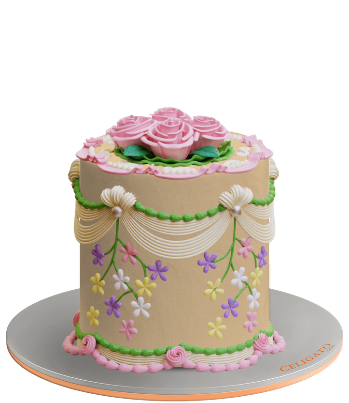 Garden Floral Piping Chic Floral Cake on transparent background