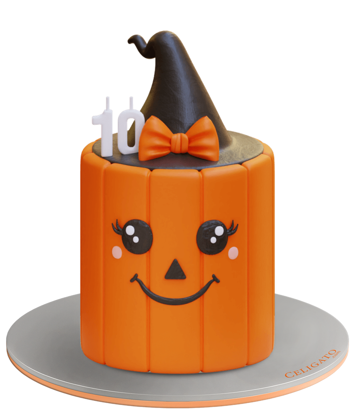 Pumpkin Witch cake on transparent background