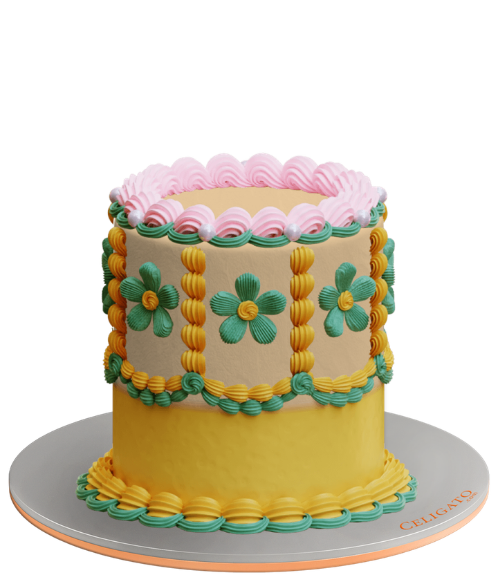Retro Blossom cake on transparent background