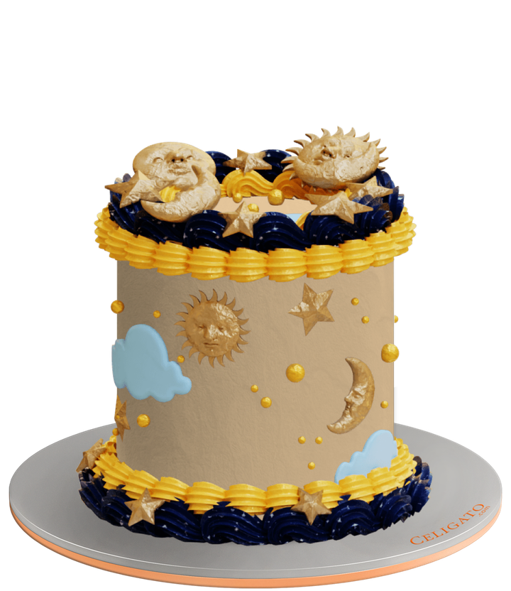 Moon & Stars cake on transparent background
