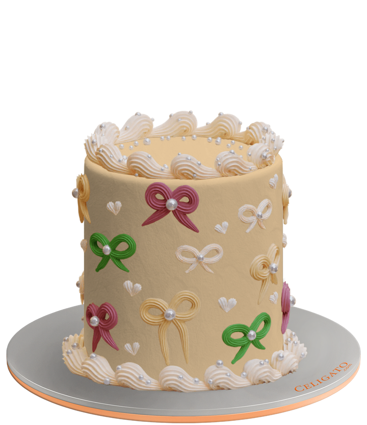 Ribbons & Pearls cake on transparent background