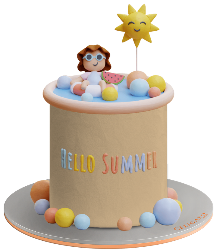Hello Summer cake on transparent background