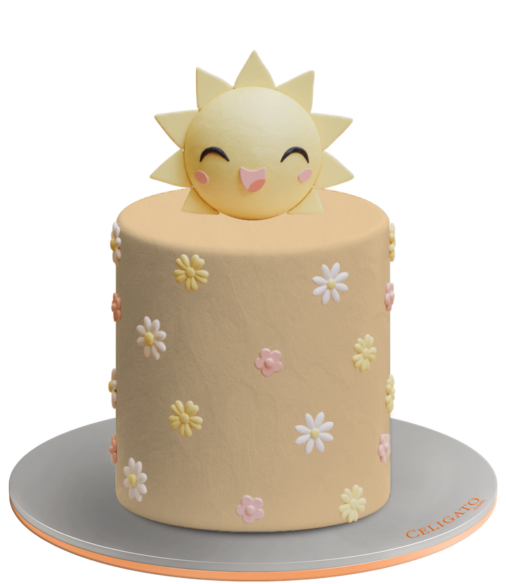 Smiling Sun cake on transparent background