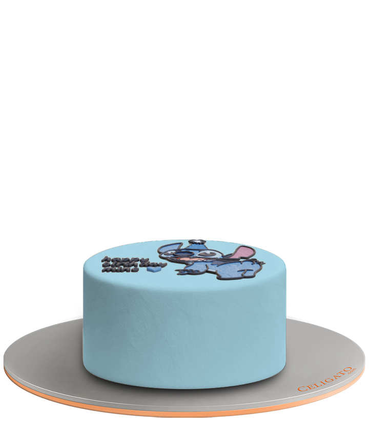 Stitch's Birthday Hat Chaos Party Cake on transparent background