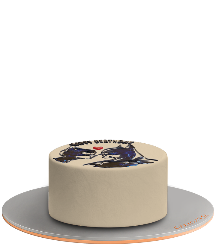 Batman & Catwoman Cute Couples Cake on transparent background