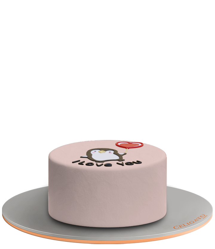 Penguin Love cake on transparent background