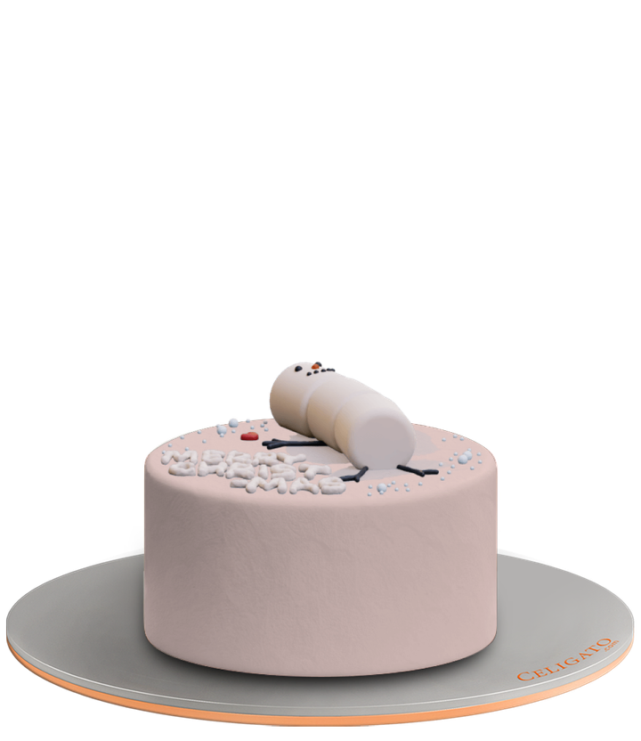 Melting Snowman cake on transparent background
