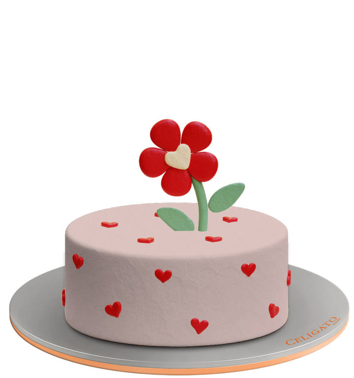 Flowers & Hearts cake on transparent background