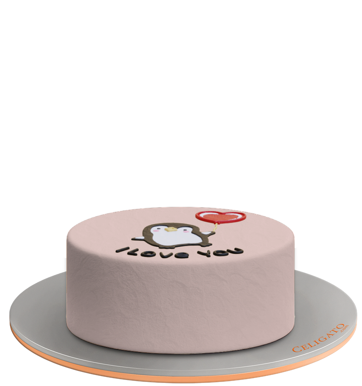 Penguin Love cake on transparent background