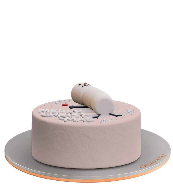 Melting Snowman cake on transparent background