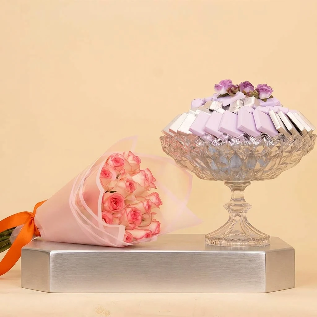 Passionelle Crystalline Silver Gift with 15 Pink Roses
