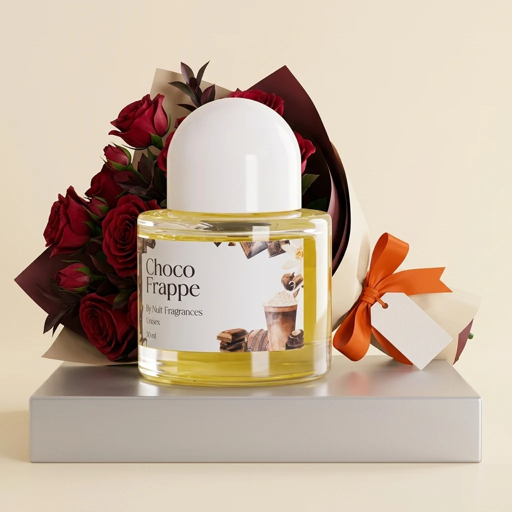 عطر نوي شوكو فرابيه مع باقة ورود حمراء